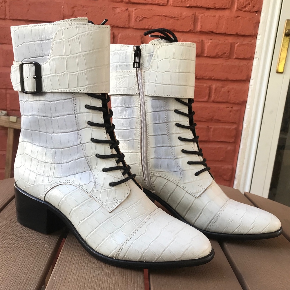 M4D3 White Croc Leather Booties